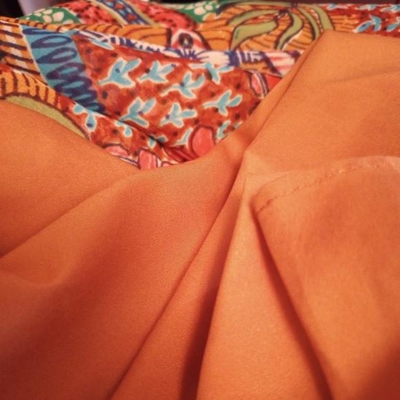 Just Taylor orange and blue floral and native print handkerchief maxi dress. 8 - Picture 7 of 9